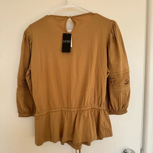 NWT Lauren Ralph Lauren Lace-Trim Jersey Peplum Top M - Picture 7 of 13